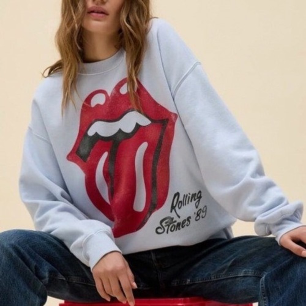 Daydreamer Rolling Stones 89 Sweatshirt Blue Oversized Cotton Pullover Large NEW
